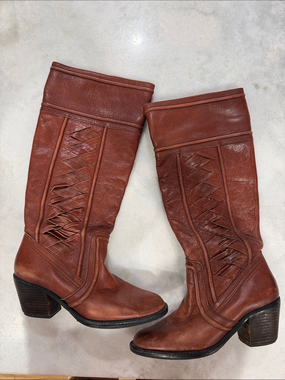 Fossil Chestnut Brown Leather under knee  Heeled Boots
